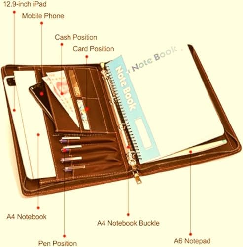Zippered Padfolio Organizer, Leather Planner Binder, 12.9 Inch Portfolio Folder for Documents, Letter Size Business Card Tablet Document Holder for Men&Women, Brown - Image 6