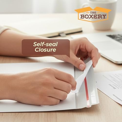 The Boxery White Flat Photo/Document Mailer Envelopes with Peel & Seal Closure-(100 Pack) 6 inch x 8 inch Stay Flat Cardboard Ridgid Mailers - Image 5