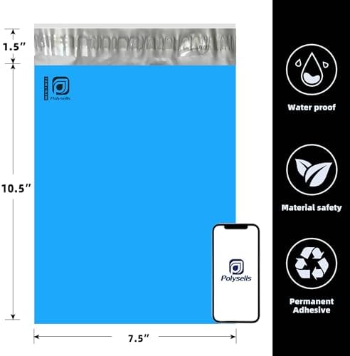 POLYSELLS 100 pcs 7.5x10.5 Inches Blue Poly Mailers Shipping Envelopes, Strong Adhesive Sealing, Waterproof, and Tear-resistant Postal Mailing Bags for Clothing, Books, and Accessories - Image 2