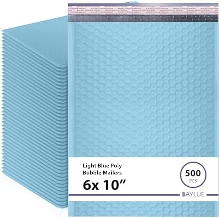 Light Blue Bubble Mailers 6x10, Poly Padded Envelopes #0, 500 Pack by BAYLUE