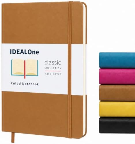 IDEALOne Hardcover Leather Journal Notebook Lined–A5 (5.7x8),College ruled Journaling Notebooks,160 pages, 100GSM Thick Paper, Journal for Women,Men, Teens-Brown by IDEALOne