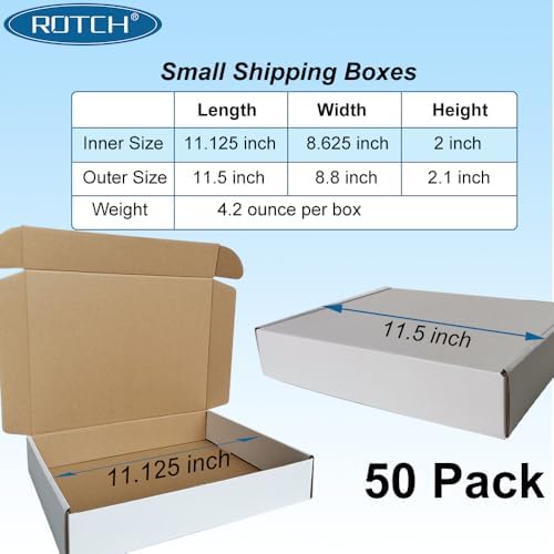 ROTCH 50 Pack 11.125x8.625x2'' Small Shipping Boxes, White Corrugated Cardboard Mailers for Small Business (M1182-E-W) - Image 2