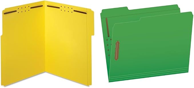Pendaflex Fastener Folders Letter Size Bundle - Yellow 50pk 1/3 Cut 2 Fasteners (22940) and Green 50pk 2 Fasteners 1/3 Cut Assorted Tab Positions (22140GW) by Unknown