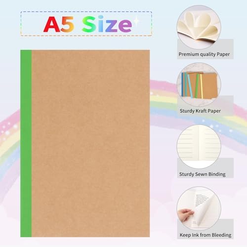 EOOUT Notebooks for Kids 5 Pack A5 Composition Notebook, Kraft Lined Journal Bulk with Blue Spine, 5 Colors, 60 Pages for Women Girls Boys, School Office Supplies - Image 4