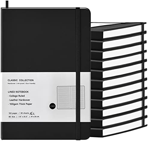 Coopay 12 Pack B5 Notebooks Journal College Ruled Composition Notebooks Classic Hardcover Lined Journals for Office Home School Business Writing Note Taking, 10.2" x 7.5", 100GSM Thick Paper (Black) by Coopay