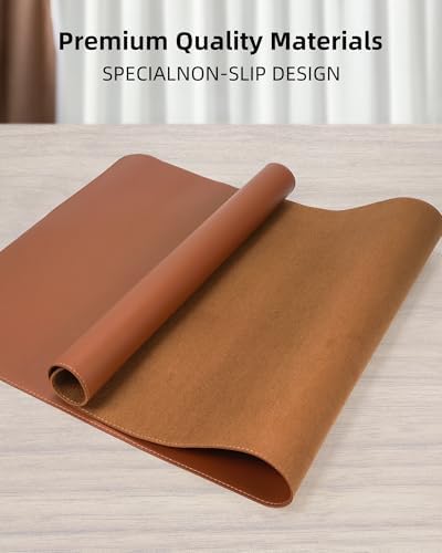Large Desk Mat - 48" x 17"Leather Desk Pad Protector, Office Desk Mat, Non-Slip PU Leather Large Mouse Pad, Waterproof Desk Blotter Mat, Desk Cover pad for Office and Home (Brown) - Image 2