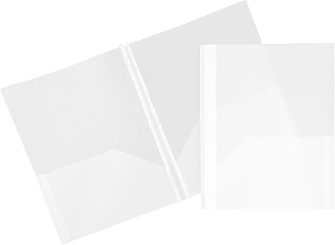 JAM PAPER Plastic Color POP Folders - 2 Pocket Durable Folders with Metal Prongs Fastener Clasps - Clear - Bulk 96/Pack by JAMPaper