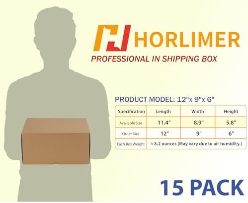 HORLIMER 12x9x6 inches Shipping Boxes Set of 15, Brown Corrugated Cardboard Box for Mailing, Packaging, Small Business - Image 2