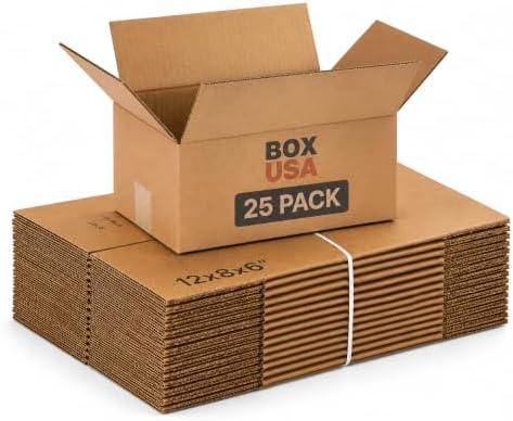 BOX USA Shipping Boxes Medium 12"L x 8"W x 6"H 25-Pack - Corrugated Cardboard Box for Moving, Mailing, Packing, Packaging and Storage by BOXUSA