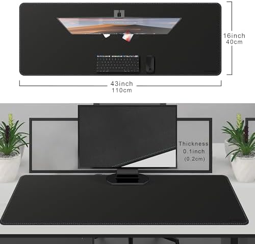 CENNBIE Leather Desk Mat - 43.6" x 16" Oversized Mouse Pad, Black - Image 2