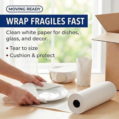 BOX USA Packing Paper Roll 15" x 1400ft (1,000 Sheets 17" equivalent) - Newsprint Paper for Shipping, Storage and Moving Supplies, White - Image 3