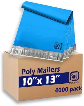 POLYSELLS 4000 pcs 10x13 Inches Blue Poly Mailers Shipping Envelopes, Strong Adhesive Sealing, Waterproof, and Tear-resistant Postal Mailing Bags for Clothing, Books, and Accessories by POLYSELLS