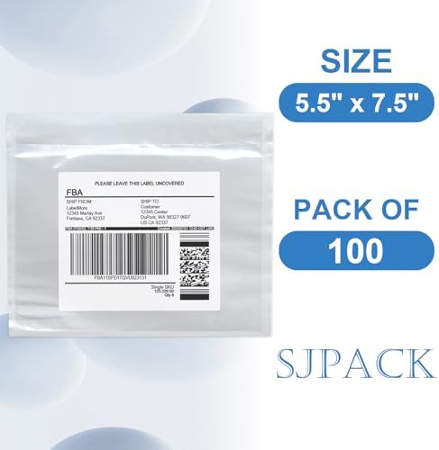 SJPACK 7.5" x 5.5" Shipping Label Sleeves, Clear Adhesive Top Loading Packing List, Label Envelopes Pouches - 100 Packs - Image 2