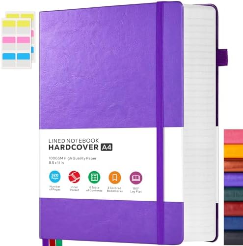 FOCUS DAY Large Journal Notebook 8.5 x 11, 320 Pages A4 College Ruled Notebook Journal for Writing Women Men, Leather Journal Notebook for School Work, Pearlescent Purple Notebook by FOCUSDAY