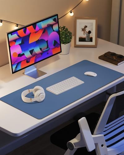 Leather Desk Pad Protector, Mouse Pad, Office Desk Mat, Non-Slip PU Leather Desk Blotter, Laptop Desk Pad, Waterproof Desk Writing Pad for Office and Home (Grey Blue, 31.5" x 15.7") - Image 6