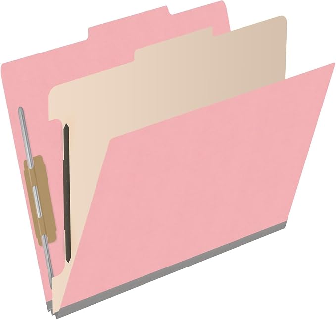 Heavy Duty End Tab Color Folders, 2/5 Cut ROC Top Tab, Letter Size, 1 Divider, Pink (Box of 10) - Image 2