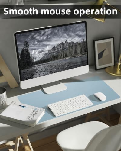 Non-Slip Desk mat,PULeather Desk Pad Protector, Office Desk Mat, Large Mouse Pad,Desk Blotter, Laptop Desk Pad, Waterproof Desk Writing Pad for Office and Home (Light Blue, 35.4" x 17") - Image 6