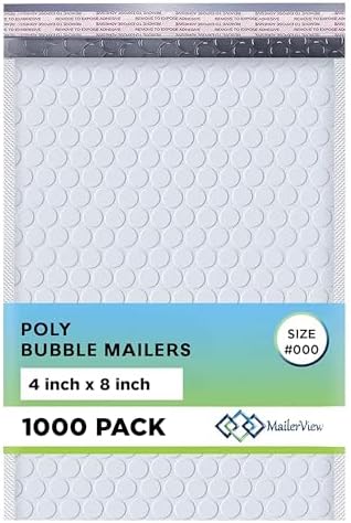 Arctic White Bubble Mailers 4x8 Poly Padded Envelopes #000, 1000 Pack by MAILERVIEW