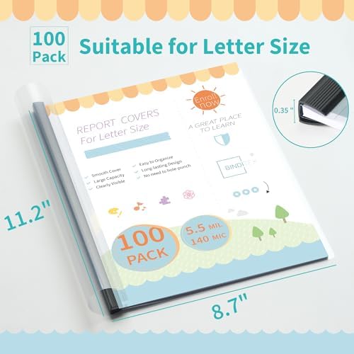 Binditek Clear Report Covers with Sliding Bars, 70 Sheet Capacity, 100 Pack - Image 2