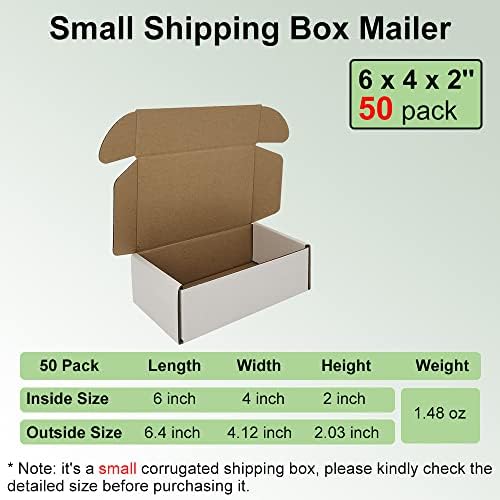 50 Pack 6x4x2'' Small Shipping Boxes, White Corrugated Cardboard Literature Mailers, Mailing Packaging Supplies for Small Business (W642-50) - Image 2