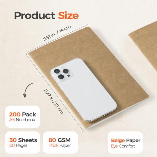 200 Pack Kraft Notebooks Bulk A5, 60 Pages Lined Ruled Journals, 8.3x5.5 In - Image 2