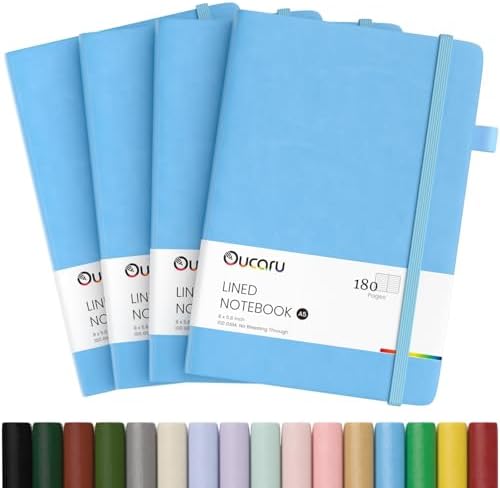 Oucaru 4 Pack A5 Lined Journal Notebook, 180 Pages 100 GSM Paper for Travel by Oucaru