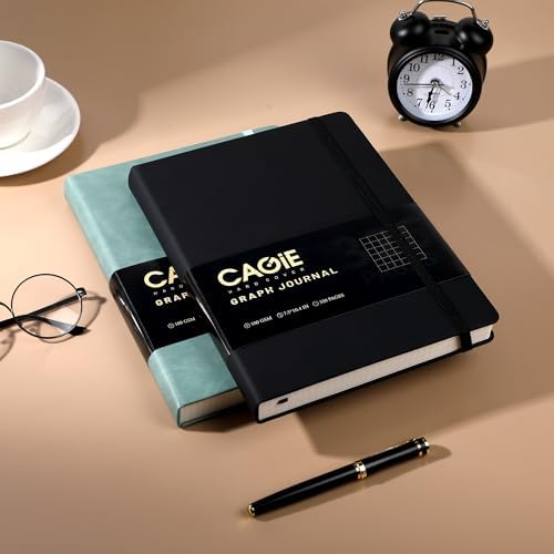 CAGIE Graph Notebook 320 Pages 100 GSM Paper Graphing Grid Journal B5 Hardcover Leather Quad Ruled Notebooks for Engineering, Math, Work, Black - Image 2