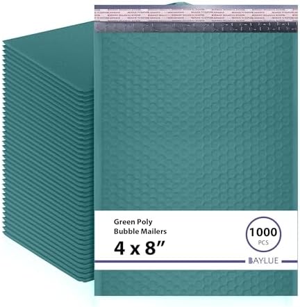 Green Bubble Mailers 4x8, Self Seal Poly Padded Envelopes #000, 1000 Pack by BAYLUE
