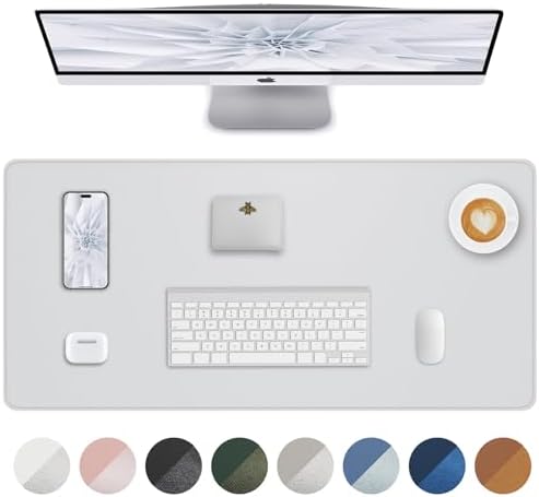 AFIING Desk Pad Protector 23.6" x 13.7" - Non-Slip Waterproof PU Leather Desk Mat for Mouse, Keyboard, Laptop, Office and Home Workspace (Ivory White) by AFIING