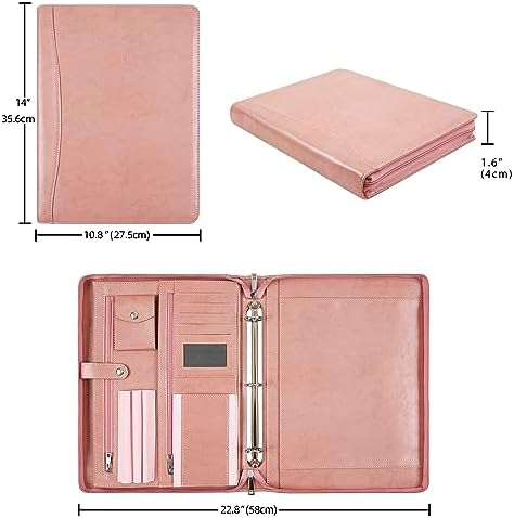 Pink Leather Padfolio for Women, Business Leather Binder 3 Ring Portfolio, Personalzied Leather Portfolio Binder (Pink, Custom) - Image 6