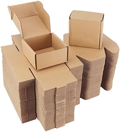 PHAREGE 100 Pack 4x4x2 inch Small Shipping Boxes, Brown Mailing Boxes by PHAREGE