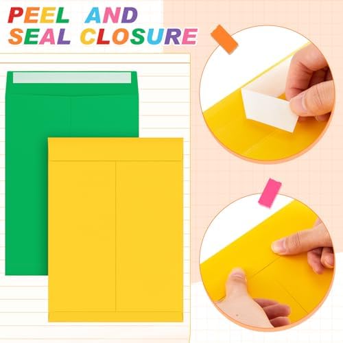 100 Pcs 6'' x 9'' Catalog Envelopes Self Adhesive 32lb Manila Envelopes Kraft Peel & Seal for Secure Mailing Storage Organizing for Office Business Home(Colorful) (Pack of 2) - Image 3