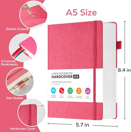 FOCUS DAY Lined Journal Notebook for Women/Men Writing Work, 320 Pages Hardcover Pink Leather Daily Diary Journals Note book College Ruled for Note Taking, A5 (5.7'' X 8.4'') - Image 2