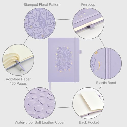 &And Per Se Dotted Journal Notebook, A5 Hardcover Aesthetic Dotted Notebook – 160 Pages 100gsm Thick Dot Grid Paper, 3 Sticker Sheets – Gift-Ready Journaling Kit for Women (Lavender) - Image 3
