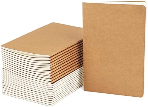 EUSOAR Kraft Subject Notebook Journals, 24 Pack A5 5.5" x 8.3" 60 Pages Kraft Brown Softcover Lined Notebooks, Travel Journal Notebook Notepad Set Bulk, Students Office Writing Diary Paper by EUSOAR