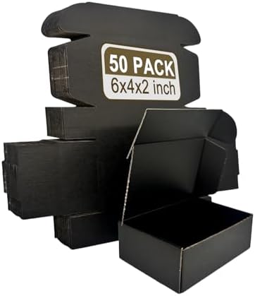 Small Shipping Boxes 6x4x2, Set of 50, Black Corrugated Cardboard Box Mailer (YD642-50BK) by SZYANGDA
