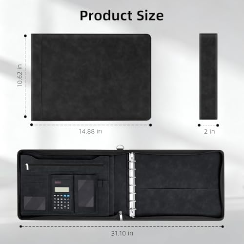 Ospelelf Black Zippered 7 Ring Check Binder for Business Checks (9" x 13"), 1 Inch Faux Leather Checkbook Portfolio with Zipper Pouch, Professional Binder Organizer for Accountants, Home Use - Image 6