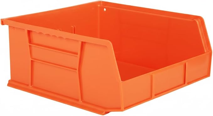 11" x 11" x 5" (6 Pack) Plastic Stackable Storage Bin, Orange - Image 2