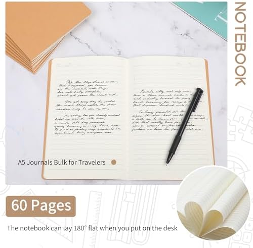miikoul 4 Pack A5 Kraft Paper Notebook Lined Journal Bulk, 8.3 X 5.5 Inch, 60 Pages/30 Sheets, 80gsm, Travel Notebook Notepad for Adult, Students, Gift, Office, Back to School Supplies - Image 5