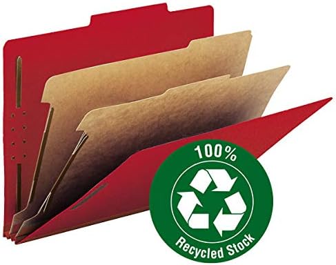 Smead Value Filing 100% Recycled Pressboard Classification File Folder, 2 Dividers, 2" Expansion, Letter Size, Bright Red, 10 per Box - Image 3