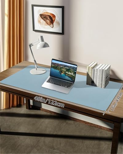 Leather Desk Pad Protector, Large Mat, Mouse Pad & Keyboard Cover - Non-Slip PU Leather Blotter - Office & Home (Light Blue, 48" x 17") - Image 7