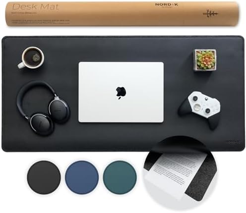 Nordik Felt and Leather Desk Mat - Dual Layer True Black 35 x 17 in by NordikByDesign