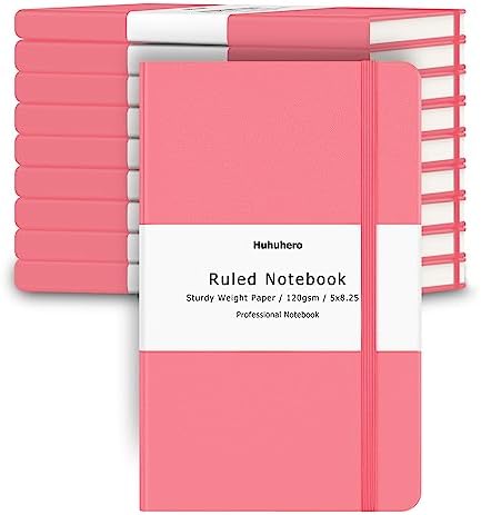 10 Pack Lined Notebook Journal, A5 Hardcover Pink Journals for Writing by Huhuhero
