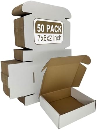 Small Shipping Boxes 7x6x2, Set of 50, White Corrugated Cardboard Box Mailer (YD762-50W) by SZYANGDA