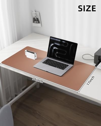 Leather Desk Pad Protector,Desk Mat,Large Mouse Pad, Non-Slip Desk Pad, Waterproof PU Leather Desk Blotter Mat, Desk Cover for Office and Home (Gold, 36" x 17") - Image 5