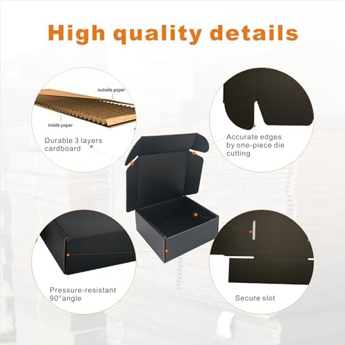 50 Pack 5x5x2'' Small Shipping Boxes, Corrugated Cardboard Mailers for Business, Black (CM552B) - Image 4