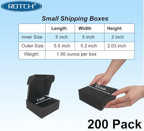 ROTCH 200 Pack 5x5x2'' Small Shipping Boxes Black, Cardboard Corrugated Mailers (M552-200-B) - Image 2
