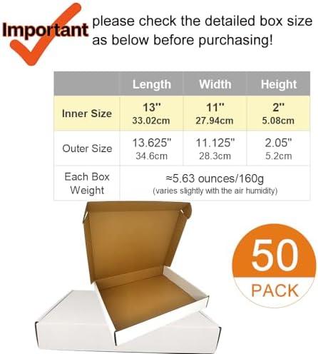 50 Pack 13x11x2'' Small Shipping Boxes, Corrugated Cardboard Mailers for Business, White (CM13112) - Image 2