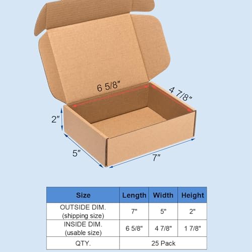 Wowxyz 7x5x2 Inches Shipping Boxes 25 Pack Corrugated Cardboard Brown Box - Image 2