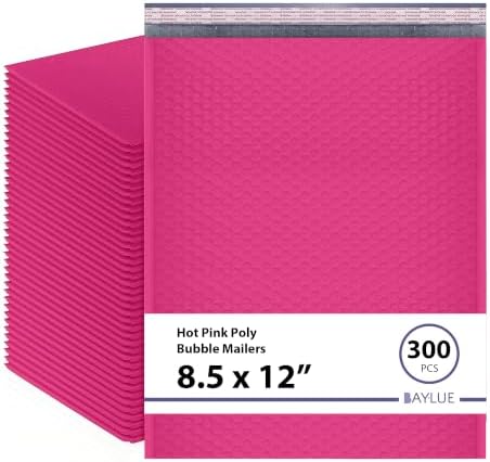 Hot Pink Bubble Mailers 8.5x12, Poly Padded Envelopes #2, 300 Pack by BAYLUE